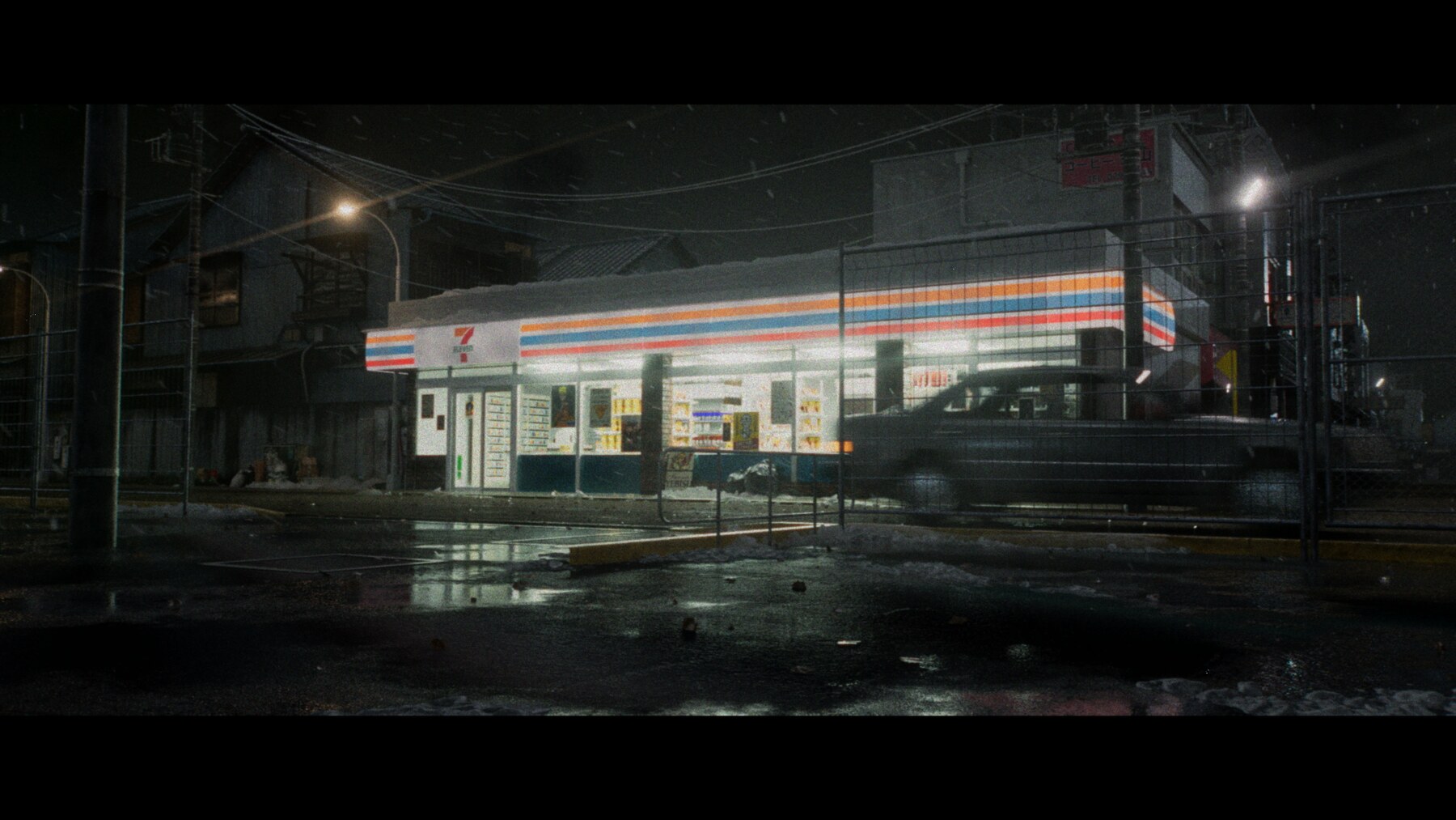 Night render with overhead cables