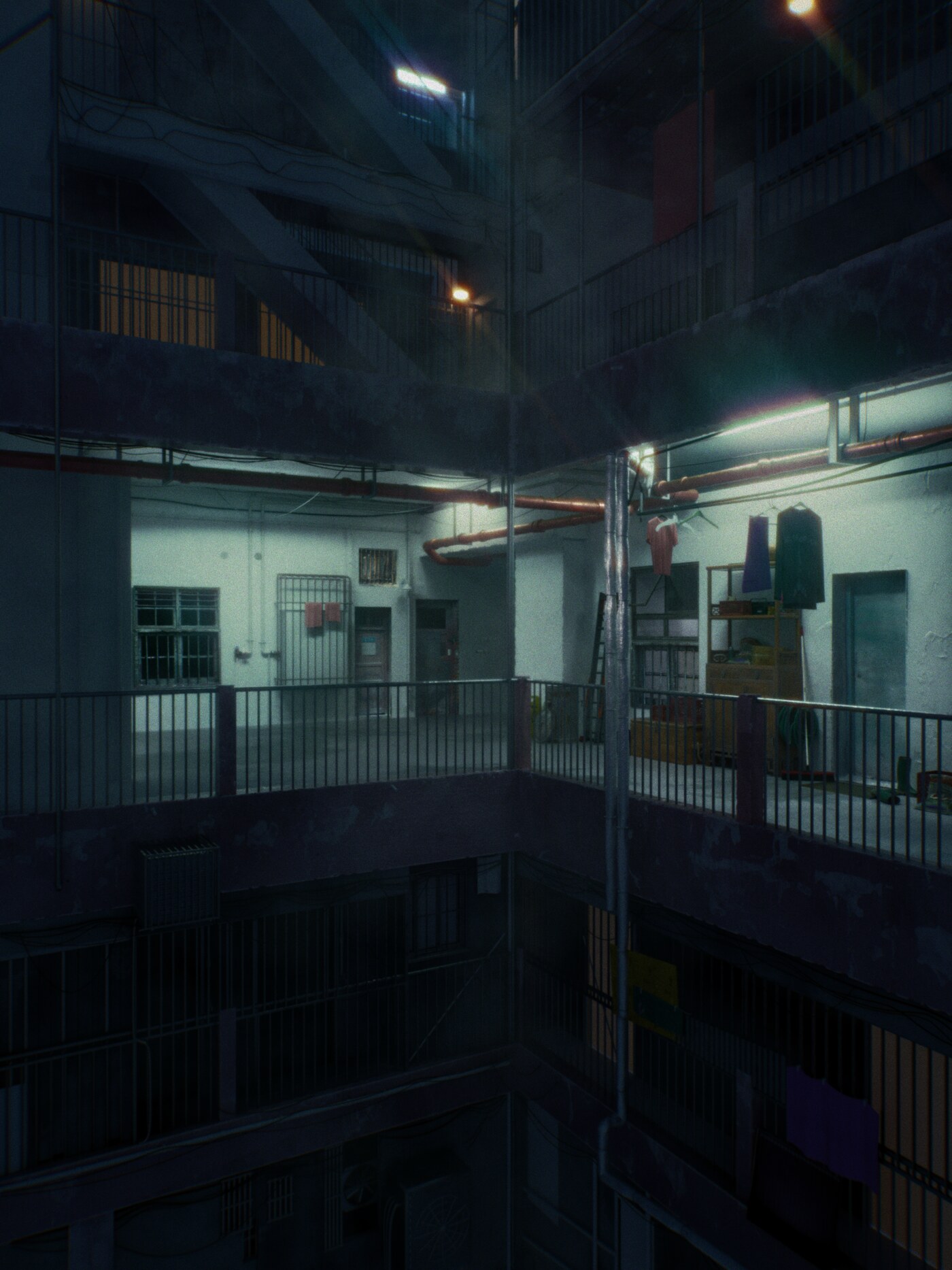 Courtyard with cable runs