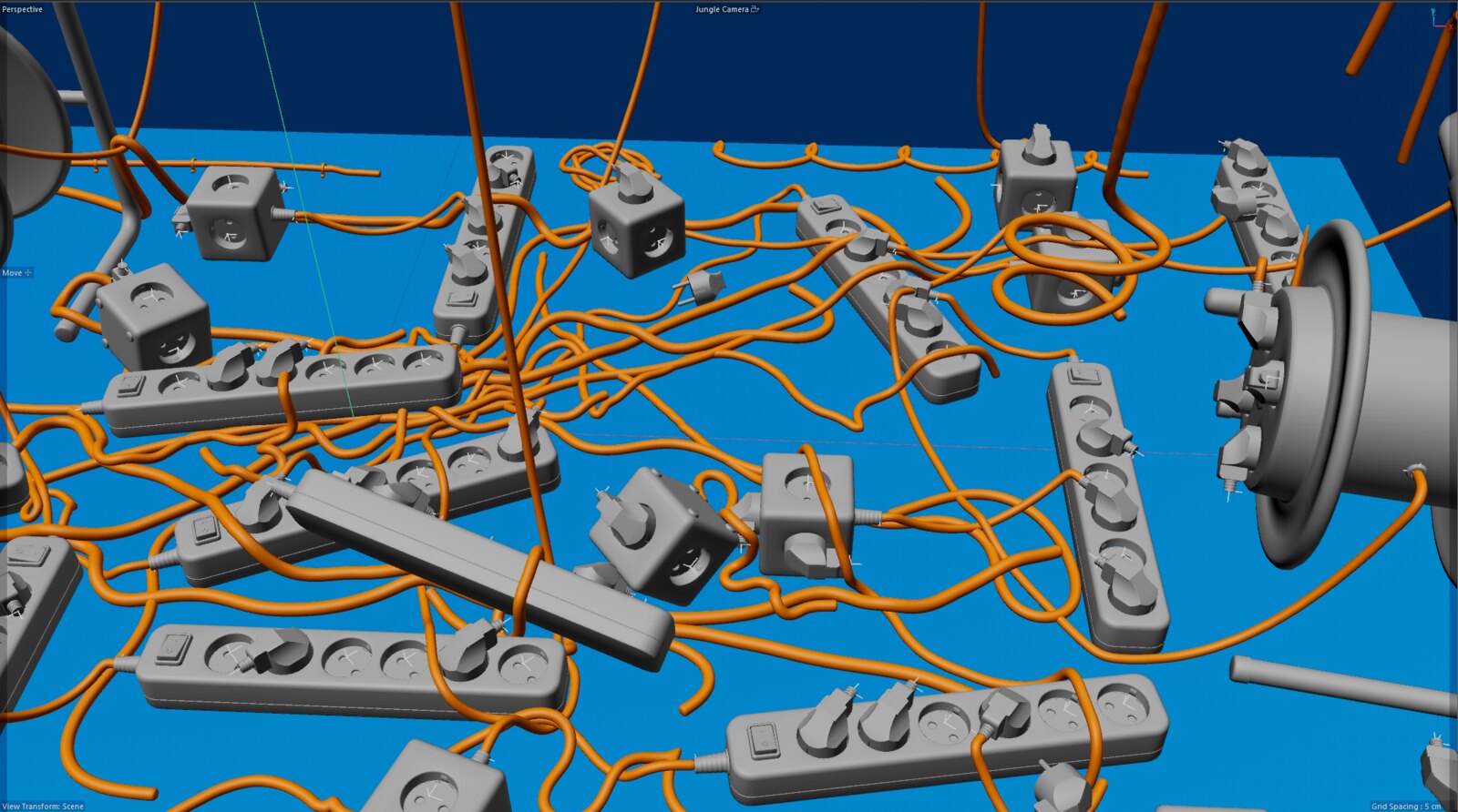 Hanging cables across a test room